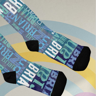 Chaussette Nom répété dans les nuances de bleu