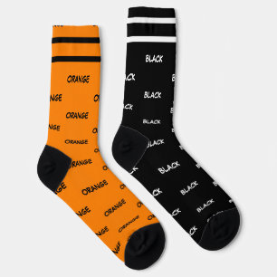 Chaussette Noms de couleurs rayures blanches et noires orange