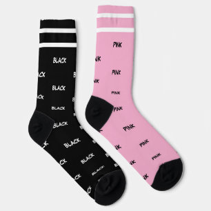 Chaussette Noms de couleurs rayures blanches et noires roses