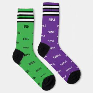 Chaussette Noms de couleurs rayures violettes et vertes