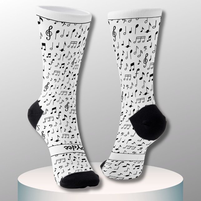 Chaussette Notes de musique, votre texte en noir et blanc (Créateur téléchargé)