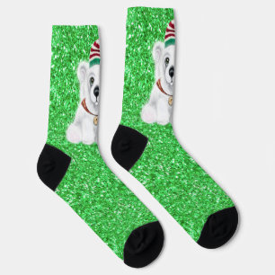 Chaussette Nounours de Noël en vert pailleté ours de Noël