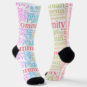 Chaussette Nuage de mots de la communauté arc-en-ciel LGBTQ+