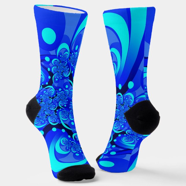 Chaussette Nuances de bleu Art fractal abstrait moderne (Angulaire)