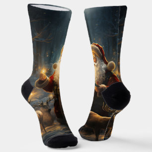 Chaussette Nuit de Noël de Santa sous la neige en forêt