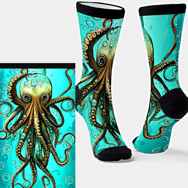 Chaussette Octopus & bulles en Aqua Ocean sur Chaussettes noi (Créateur téléchargé)