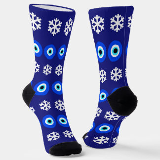 Chaussette Oeil de Noël et flocons de neige Motif bleu