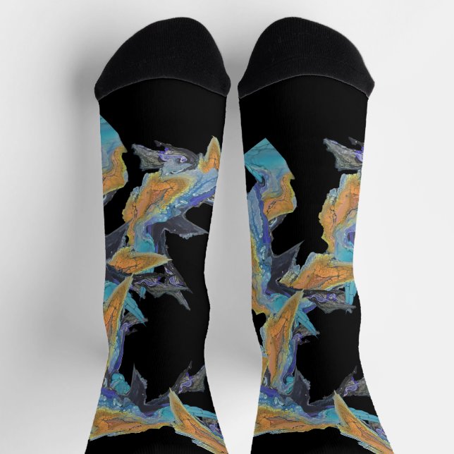 Chaussette Oeuvre originale dans les tons bleu et orange (Haut)