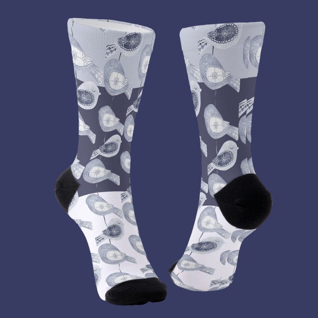 Chaussette Oiseaux bleus nordiques de Noël (Nordic Christmas Blue Birds Socks
from Ricaso)