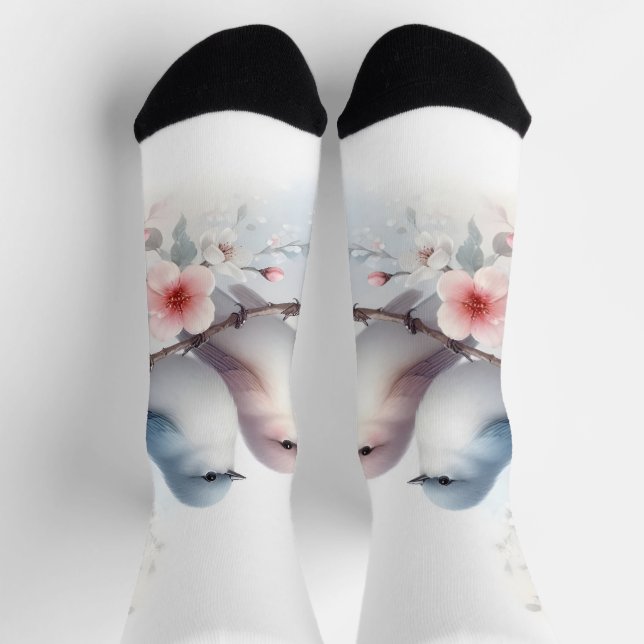 Chaussette Oiseaux de l'amour romantique Branche de fleurs de (Haut)