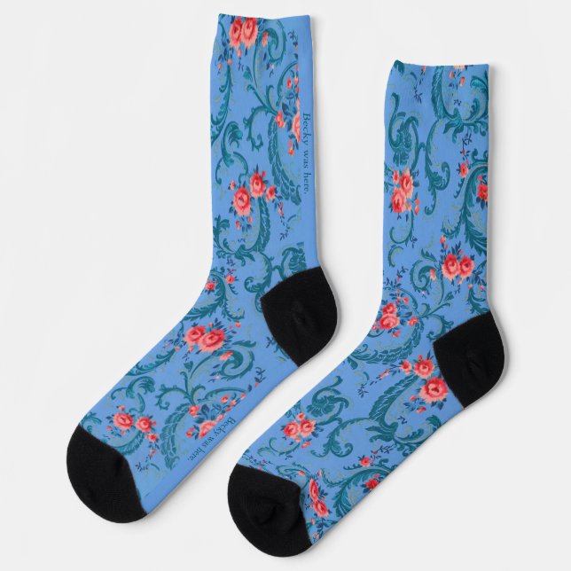 Chaussette Old Floral Wallpaper in Blue and Red (Gauche)