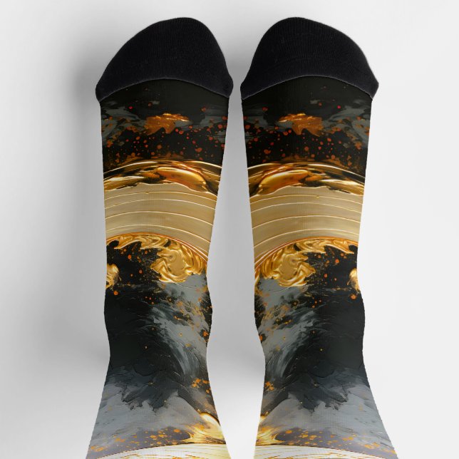 Chaussette Or noir Abstrait Tourbillon Moderne Lune (Haut)