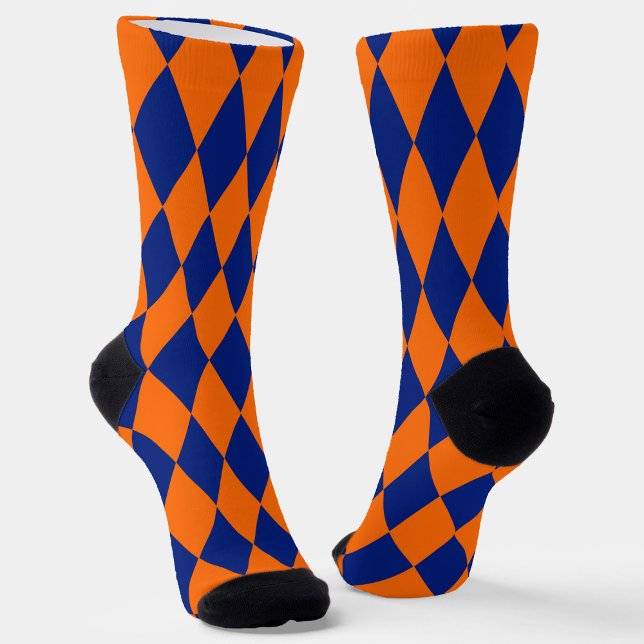 Chaussette Orange and Blue Harlequin Checkered Design  (Créateur téléchargé)