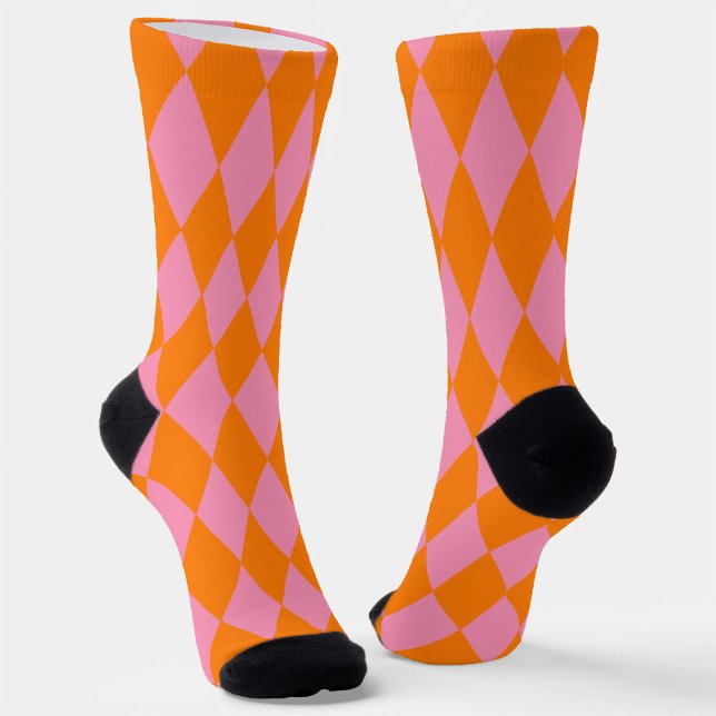 Chaussette Orange and Pink Harlequin Checkered Design  (Créateur téléchargé)