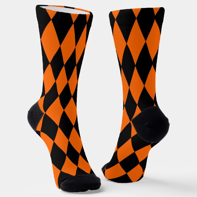 Chaussette Orange Black Harlequin Diamonds Checkers Design  (Créateur téléchargé)