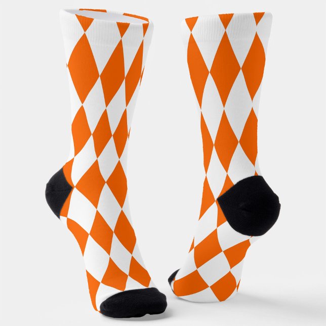 Chaussette Orange blanc Arlequin Diamants Checkers Design (Créateur téléchargé)