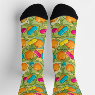 Chaussette Orange Blue Yellow Pills Chaussettes de pharmacie