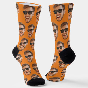 Chaussette Orange Funny Custom Face Photo Crew