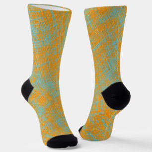 Chaussette Orange Jaune Turquoise Bleu Motif moderne