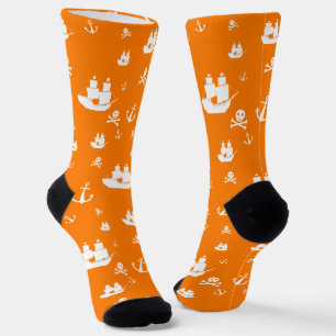Chaussette Orange Motif  Ancre pirate