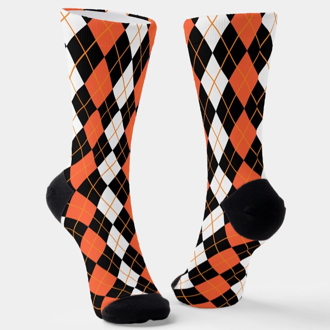 Chaussette Orange noir Jacquard blanc Diamant Design (Créateur téléchargé)