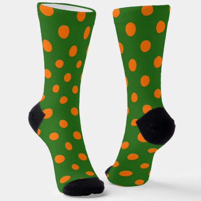 Chaussette Orange On Green Polka Dots Pattern Design  (Créateur téléchargé)