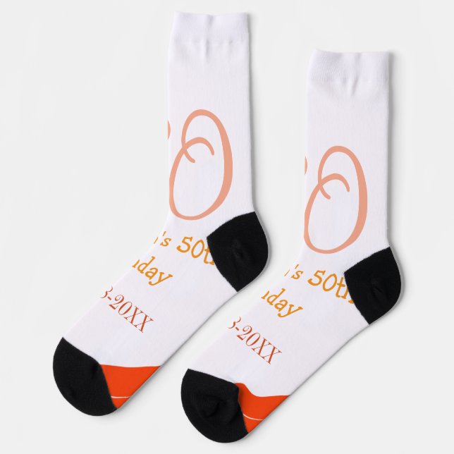 Chaussette Orange rouge 50 ans anniversaire ajouter nom date  (Gauche)