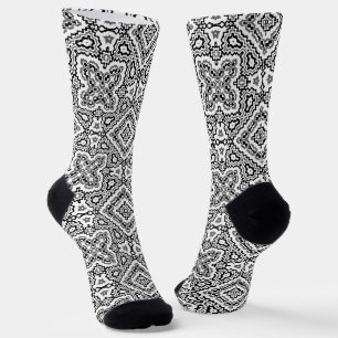 Chaussette ornement ethnique motif géométrique noir et blanc