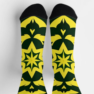 Chaussette Ornement floral jaune sur fond vert