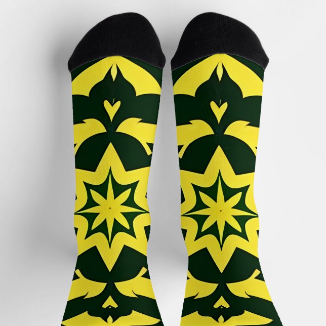 Chaussette Ornement floral jaune sur fond vert (Haut)