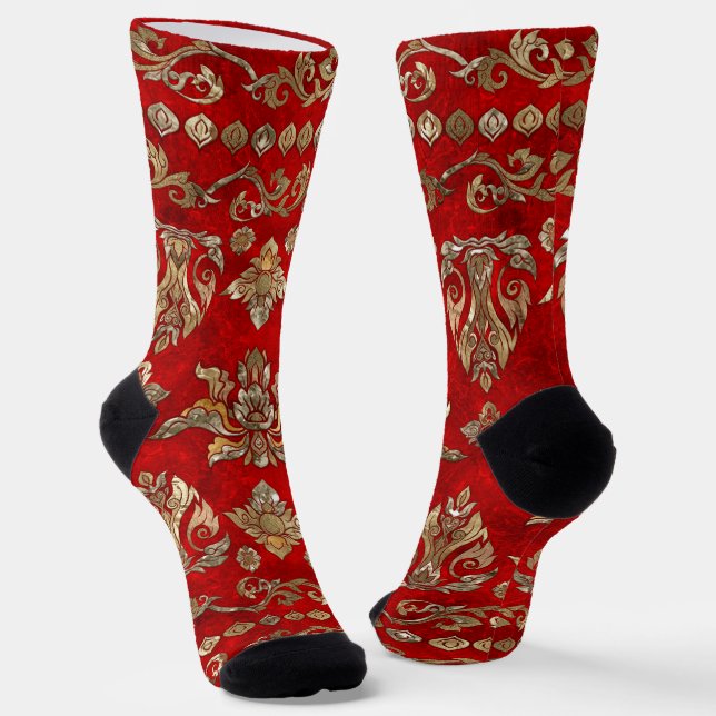 Chaussette Ornement thaïlandais - Or et rouge (Angulaire)