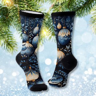 Chaussette Ornements magiques d'hiver bleu et or