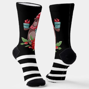 Chaussette Ours De Noël Et Bandes Noires