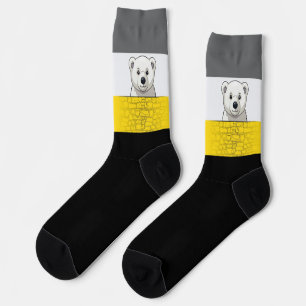 Chaussette Ours regardant par-dessus le mur, Jaune, Noir et G
