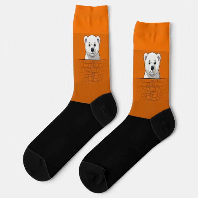 Chaussette Ours regardant sur le mur, Citrouille orange (Gauche)