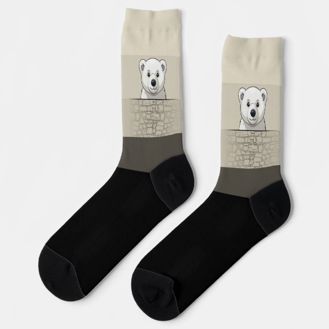 Chaussette Ours regardant sur le mur, Crème douce avec Raisin (Gauche)