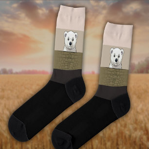 Chaussette Ours surplombant le mur, tons beige et foncé