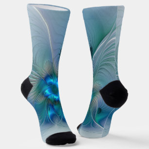 Chaussette Ovations debout, fractale bleue turquoise abstrait