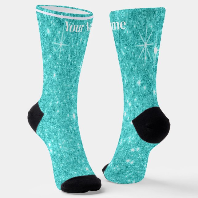 Chaussette Pailleté bleu vert | Nom personnalisé (Angulaire)