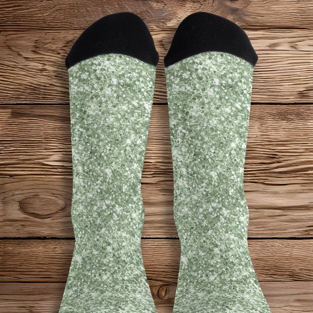 Chaussette Paillettes de luxe vert sauge scintillant (Sage Green Glitter Socks)