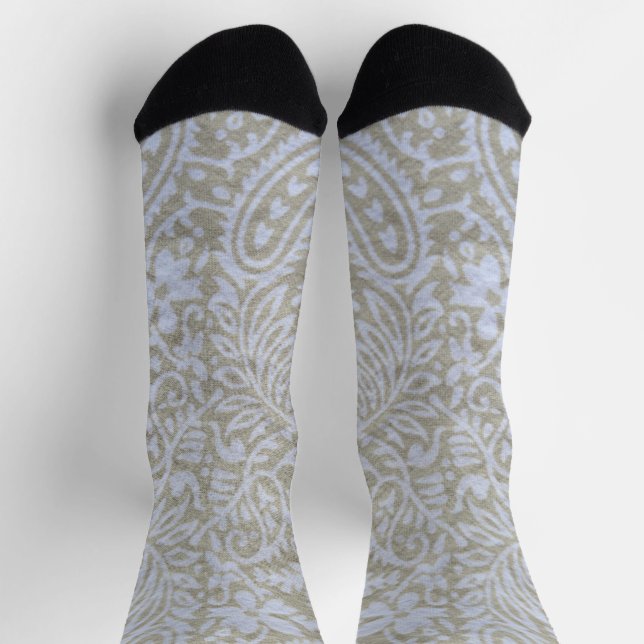 Chaussette Paisley en beige et blanc (Haut)