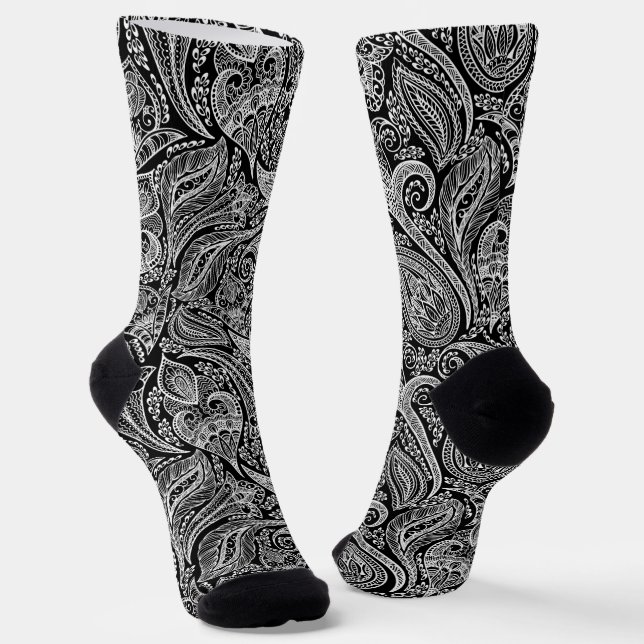 Chaussette Paisley floral blanc et noir motif (Angulaire)
