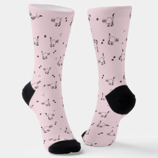 Chaussette Pale Blush Cat Line Art Pattern Socks
