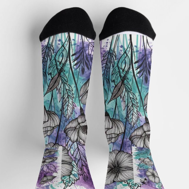 Chaussette Palette de la nature : mauve, Turquoise et bleue (Haut)