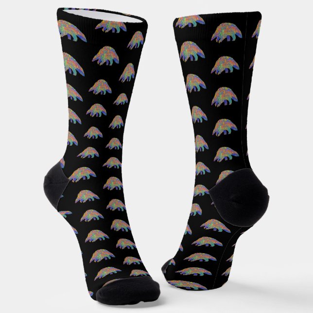 Chaussette Pangolin coloré Art animal noir (Angulaire)