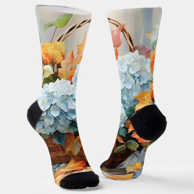 Chaussette Panier floral automnal à l'aquarelle rustique (Angulaire)