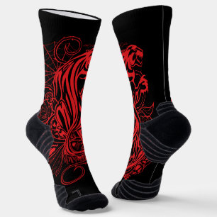 Chaussette Panthère Rouge Gothique Tatouage Style Gras Foncé