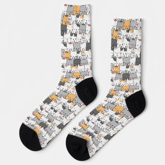 Chaussette Papier peint carré à motif de chat mignon (Gauche)