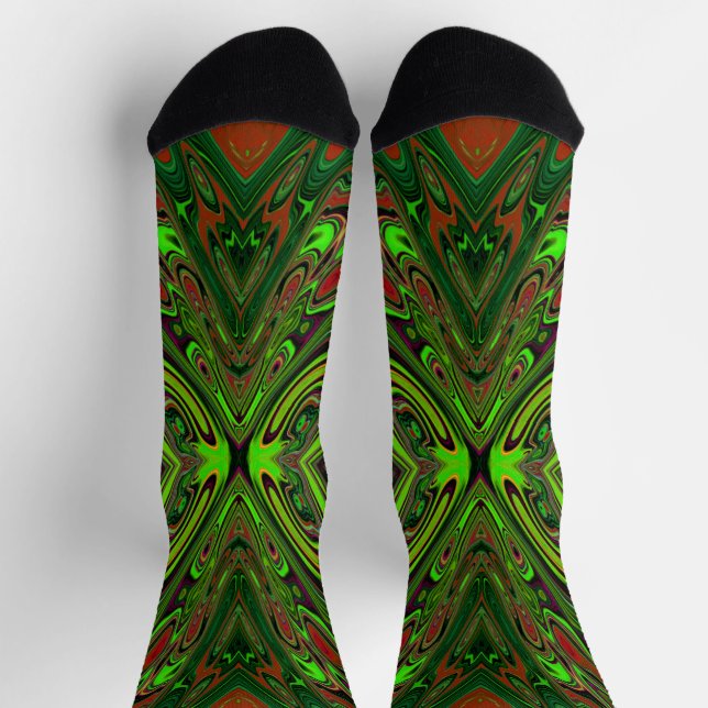 Chaussette Papillon Abstrait Vert Citron Rétro Tripant (Haut)