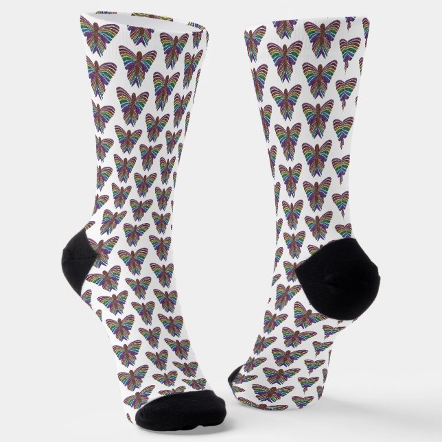 Chaussette Papillon Arc-en-ciel (blanc) - Chaussettes Premium (Angulaire)